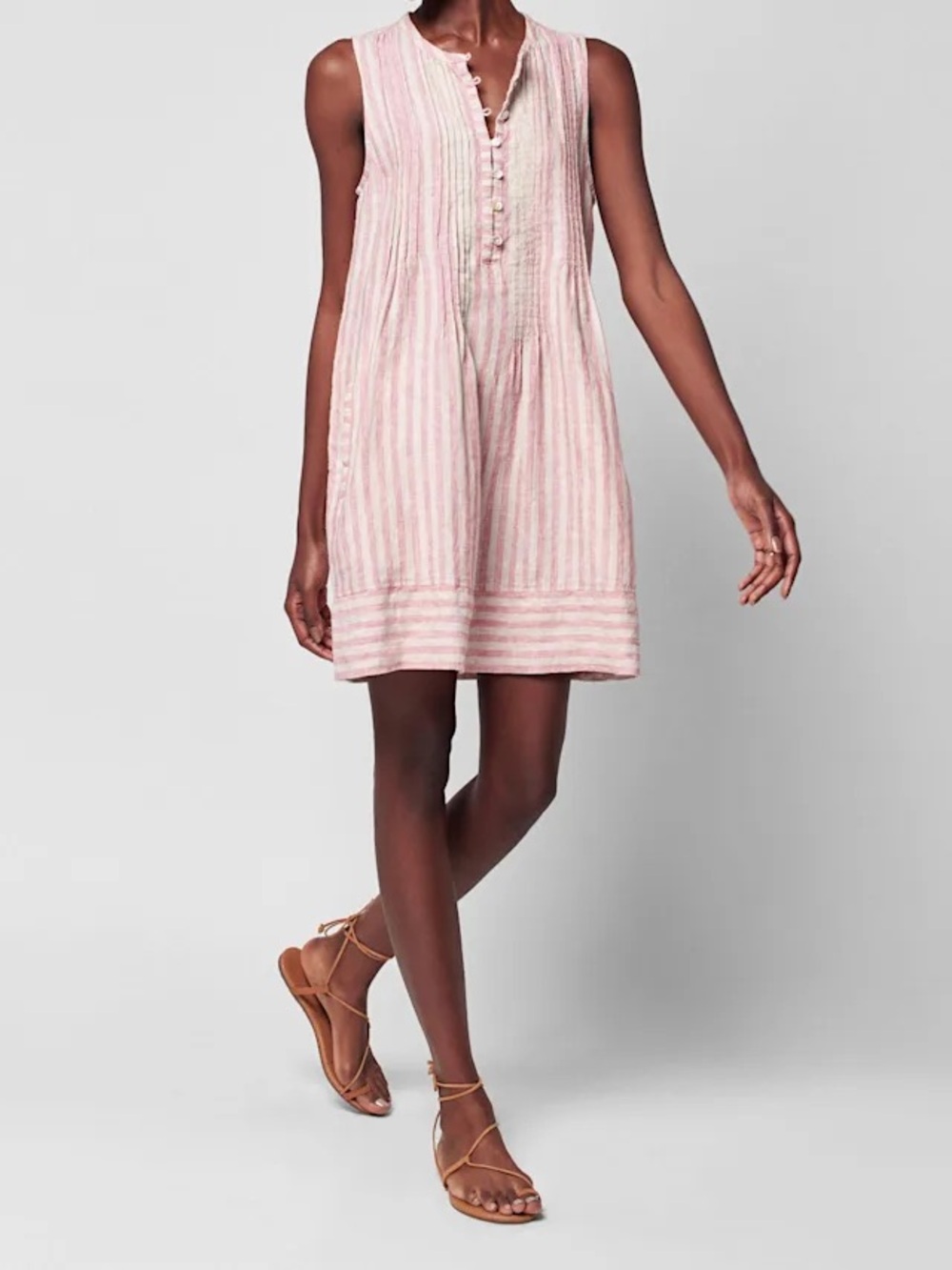 Faherty Isha Pink Stripe Linen Dress - Small